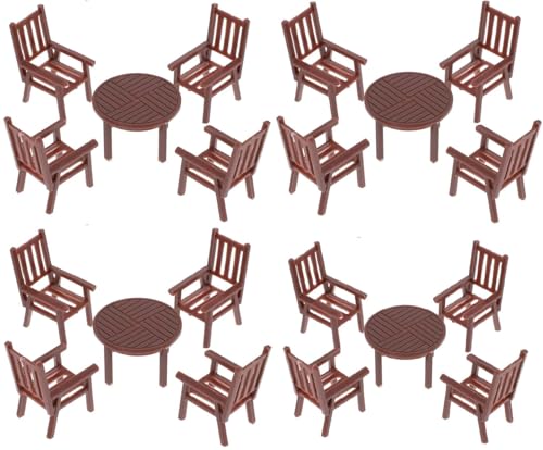 Garneck 4Sets Miniature Dollhouse Furniture Set: Dollhouse Kitchen Table and Chairs Plastic Mini Dining Room Table Chair for Fairy Garden DIY Scene Kids Adults Miniature Doll House Accessories(1:50)