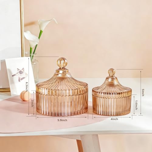 2 Pack Glass Apothecary Jars, Amber Qtip Holder Bathroom(10+24oz) - color: Amber
