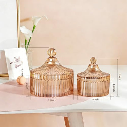 2 Pack Glass Apothecary Jars, Amber Qtip Holder Bathroom(10+24oz) - color: Amber
