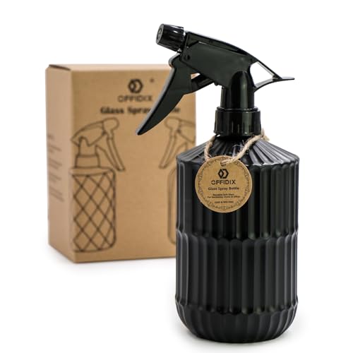 OFFIDIX Glass Spray Bottle, Pressure Watering Can, Indoor Plant Mister, Adjustable Nozzle Watering Glass 0.45L/15.22oz Spray Bottle for Garden Plants Cleaning Solutions (Black) - color: Black