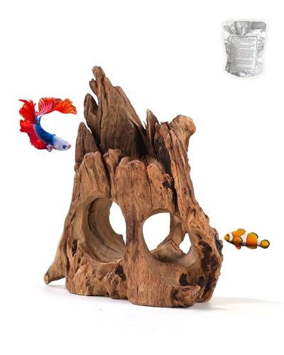 Aquarium Driftwood Cave for Betta Fish Hideout 7-10" with Low Tannins | Fish tank driftwood, no need to boil, 7-10" natural driftwood for aquarium, aquarium décor wood, reptile tank accessories - size: 7-10 INCHES