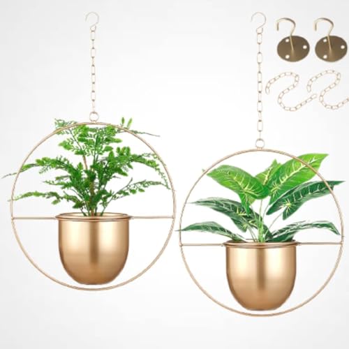 2 Pack Gold Hanging Planter with 5.5" Pot, Gold Plant Hanger | Hanging Planters for Indoor Plants, Hanging Pot, Indoor Hanging Planter, Plant Hanger, Metal hanging baskets for plants - color: Gold X 2