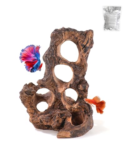 Aquarium Driftwood Fish Cave for Betta Fish Shrimp Hideout,10-12" Natural Porous Driftwood for Aquascaping with Low Tannins,Reptiles Shelter Fish Tank - size: 10-12 INCHES