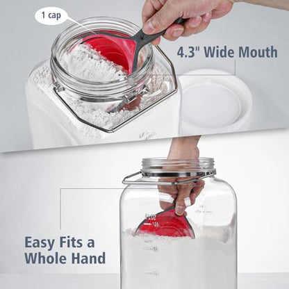 1.5 Gallon/5700 ML Glass Jar with Lid, Wide Mouth, Large Mason Jar, 2 Pack | BPA-Free, Food Grade, Clear Glass Storage Containers with 4.3" Wide Mouth, Airtight Screw Lid, Metal Handle and Scale Mark - size: 1.5 Gallon