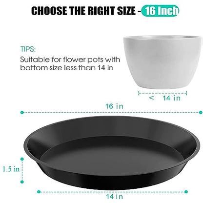 6 Pack Plant Saucer 12 14 16 18 20 22 Inch Plastic Plant Tray, Sturdy and Durable Flower Pot Container Accessories Plant Pot Saucers for Indoor and Outdoor (16 Inch, Black) - size: 16 Inch