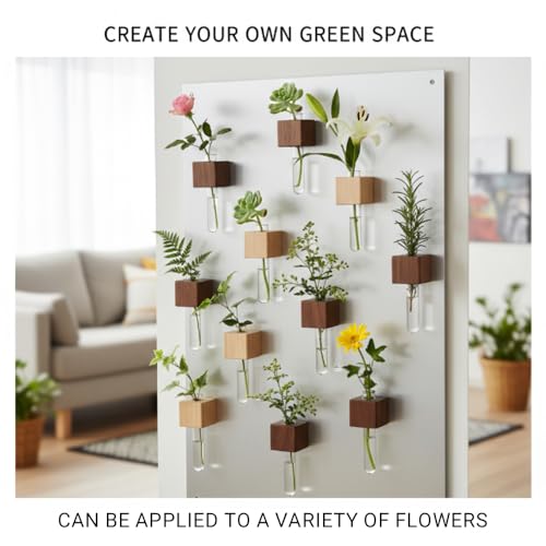 Magnetic Flower Vase 2 Pcs, Wooden Test Tube Propagation Magnet | Magnetic Single Flower Vase, Propagation Magnet, Wooden Fridge Planter, Space-Saving, Glass Tube