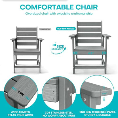 5 Piece Patio Dining Set, HDPE All-Weather Furniture, Gray | Waterproof 4 Chairs with Armchair Seat & 1 Square Table, Natural Wood Look for Backyard, Garden, Patio - color: Grey, size: Square 5-Piece Dining Set