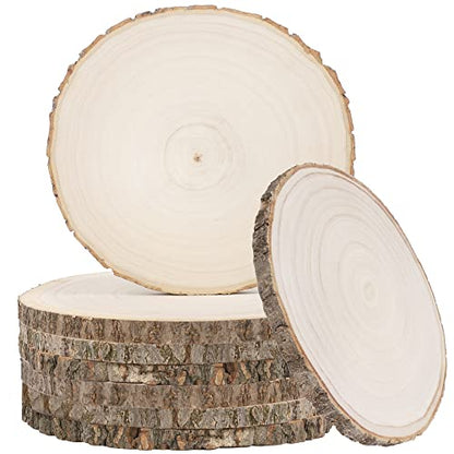 Sancodee 8 Pcs Large Unfinished Wood Slices, 7-8 Inches Wood Slabs for Centerpieces Natural Wooden Circle, DIY Wood Centerpieces for Tables Wedding Party Door Sign Decor - size: 7" - 8"