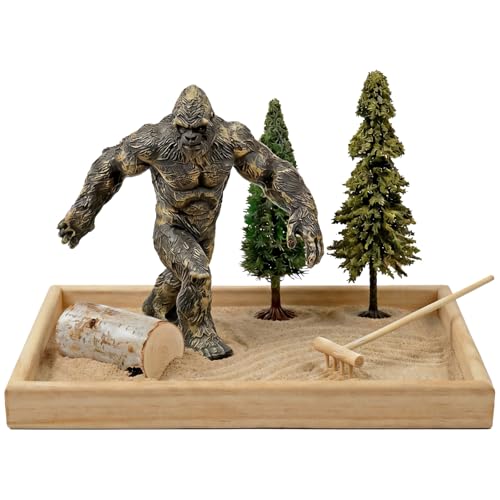 Bigfoot Sasquatch Mini Zen Garden Kit for Desk Decor,Woodland Meditation Bigfoot Figurines Sand Tray Therapy Office Decor,Forest Decorations Accessories for Home Room