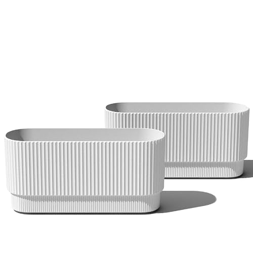 Veradek Demi Series Long Planter - Wide Outdoor Planter | Made From a Durable Plastic-Stone Composite With Pre-Drilled Drainage Holes. Modern Porch/Patio Décor - color: White, size: 30 inch - 2 Pack
