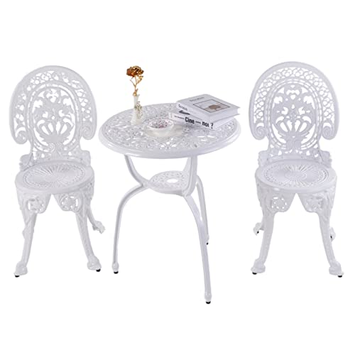 KAILI Patio Bistro Sets 3 Piece cast Aluminum Patio Furniture Outdoor Garden Metal Rust Proof Tables and Chairs White bisrto Set (Crown-White) - style: crown-white