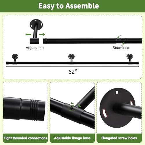 SUTINE Plant Hanging Rod, 62 Inch Plant Hanger Indoor for Window Ceiling, Heavy Duty Hanging Planters for Indoor Plants, Black Wall Plants Holder, Window Plants Shelves Pot/Chain/Plant Not Included - size: Length 62 in.