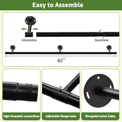 SUTINE Plant Hanging Rod, 62 Inch Plant Hanger Indoor for Window Ceiling, Heavy Duty Hanging Planters for Indoor Plants, Black Wall Plants Holder, Window Plants Shelves Pot/Chain/Plant Not Included - size: Length 62 in.