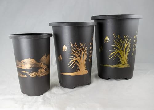 Yubonzai Heavy Duty Round Black Plastic Cascade Bonsai Training Pot, Orchid Planter 4.75" - 7" (3 Mix Pots) - size: 3 Mix Pots