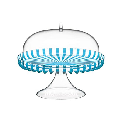 Guzzini Cake Plate with Dome and Pedestal, Made of modern biological plastic of non-fossil origin and 100% recyclable, Ø31 x height 27 cm, Signed Design, DolceVita, Turquoise - color: turqouise