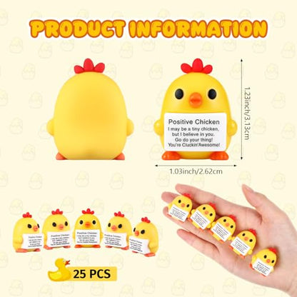 Gejoy 25 Pcs Mini Rubber Chicken Toys Positive Mini Chickens Figures | Tiny Figurines to Hide, Chicken Gifts with Motivational Quote, Birthday Encouragement Gifts for Coworker Desk Decor - style: Chicken
