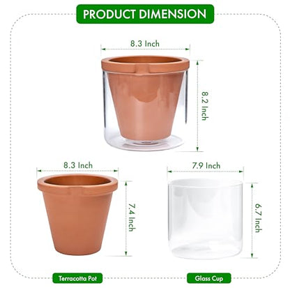 D'vine Dev Self Watering Terracotta Planter Pot, 8 in, 37-X-C-1 | Terracotta & Glass Design, Clear Water Reservoir, Visible Water Level, Easy Plant Care, Ideal for Busy Plant Lovers - color: Terracotta, size: 8 Inch