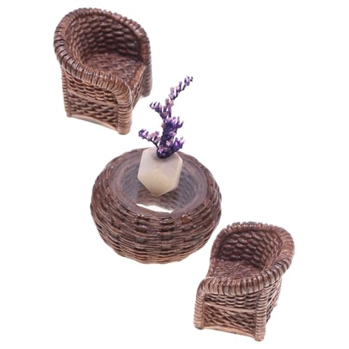 DOITOOL Miniature Table and Chairs Set: 1:12 Scale Miniature Dollhouse Accessories Mini Rattan Table and Chairs Dollhouse Furniture for Fairy Garden Micro Landscape Decoration