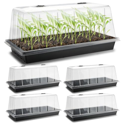 1020 Seed Starting Trays with Tall 7.3" Humidity Dome, No Hole, 5-Pack | Heavy Duty Plant Tray with High Lid for Taller Seedlings, Large Seed Growing Kit, Mini Greenhouse for Indoor Seed Germination - size: 5p 1020Trays+7.3''Domes