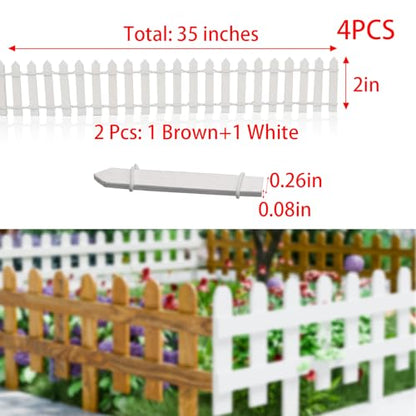 4PCS 35Inch White Picket Fence - Miniature Fairy Garden Decor, Plant Pots & DIY Crafts (Durable Wooden Decorative Fence) - size: 35in,4pcs,White
