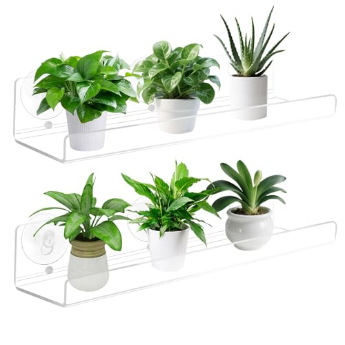 2 Pack Clear Acrylic Window Plant Stand, 12 Inch Suction Cup Shelf Extender