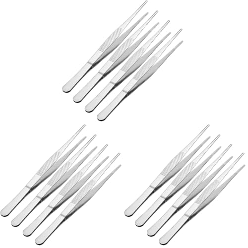 uxcell 4 Pcs 8-Inch Stainless Steel Straight Blunt Tweezers Serrated Tip Daily Garden Tool (Pack of 3) - size: 8 inches, Straight Blunt, 4 Pieces (Pack of 3)