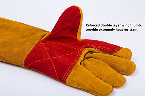 23.6 Inch Long Sleeves Leather Welding Gloves for Men, Heat Resistant Barbecue Stove Fire Gloves, Puncture Resistant Gloves for Garden and Animal Handling, Tool Gifts for Men Welders