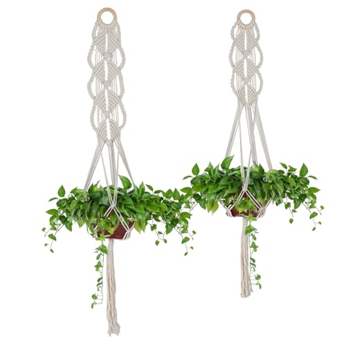 Set of 2 Boho Macrame Plant Hanger, 37 Inch Extra Long Plant Hangers Indoor, Hanging Plant Holder for Indoor Plants, Macrame Pot Holder, Hanging Macrame Basket Indoor Garden Decor