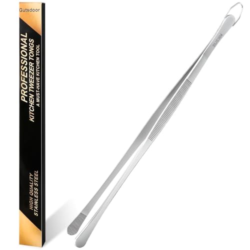 Gutsdoor Kitchen Tweezers Tongs, 12-Inch Cooking Tweezers 304 Stainless Steel Food Tweezer Tongs for Cooking, Plating, BBQ - size: 12 Inch Wide-Tipped
