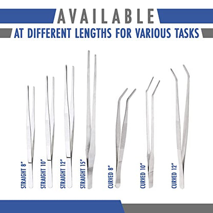 12 Inch Tweezers Stainless Steel Straight Serrated Tip | Precision Cooking Plating Tweezer Tongs, Reptile Feeding Aquarium Aquascaping, Repairing Garden Craft Tool - style: Straight Tip - 12"