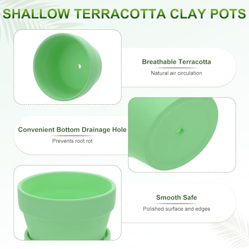 M METERXITY 6-Pack Shallow Terracotta Clay Pots, 4.3" Ceramic Small Plant Pots with Saucer and Drainage Holes for Succulent Plants/DIY Crafts, Terracotta Pottery Planters [Mint Green] - color: Mint Green