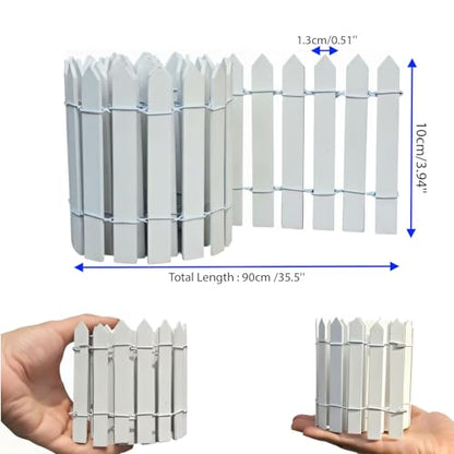 4" x 35" Mini White Picket Fence, 4 Inch Tall 35 inch Total Length - size: 4 Inch High