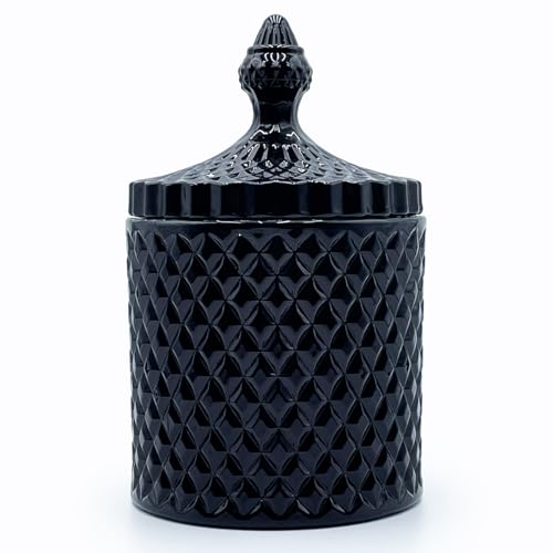 Colorful Glass Jar With Lid,Mystery Jewelry Jar,Large Halloween Candy Dish,Trinket Dish,Candy Cookie Jars,Buffet Biscuit Containers Food Storage(Black) - color: Pointed Cylinder-Black-Large