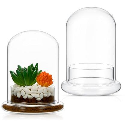 2 Pcs 4.7 x 6.3 Inch Glass Terrarium Dome Cloche with Air Hole & Glass Base, Clear Terrarium Containers Ventilated Plant Humidity Dome for Carnivorous Plants Orchids Tropical Cuttings, No Leakage - size: 4.7 x 6.3 Inch