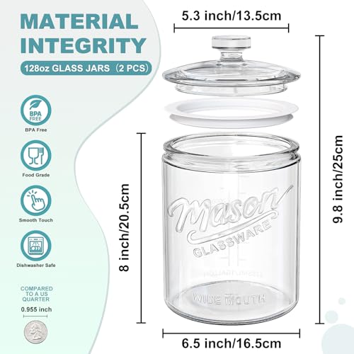 Ritayedet 2 Pack 1 Gallon Cookie Jars, Sourdough Starter Jar with Lids | Wide Mouth Food Storage Containers for Flour, Sugar, Sourdough Starter, Candy, Coffee, Dog Treat, Apothecary, Laundry - size: 1 Gallon, 2 Pack