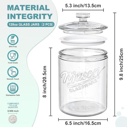 Ritayedet 2 Pack 1 Gallon Cookie Jars, Sourdough Starter Jar with Lids | Wide Mouth Food Storage Containers for Flour, Sugar, Sourdough Starter, Candy, Coffee, Dog Treat, Apothecary, Laundry - size: 1 Gallon, 2 Pack