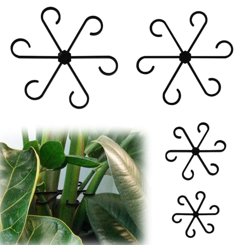 PEUTIER 4pcs Plant Stem Supports, Plastic Houseplant Climbing Holders | Stabilizer Reusable Small Climbers Flower Plant Stakes Trellis Stem Hook Growth Accessories for Indoor Monstera (Black) - color: black