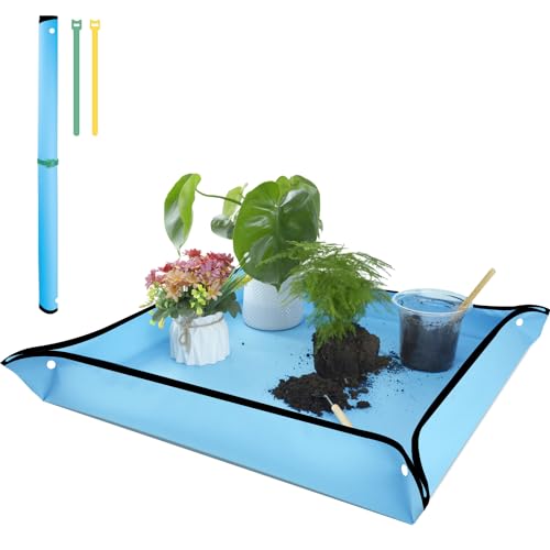 SupKing Repotting Mat 29.5"x 29.5" for Indoor Plant Transplanting Large Blue Garden Mat Gift for Plant Lovers Oxford Fabric Portable Potting Tray for Gardening Mess Control - color: Blue