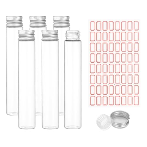 PATIKIL 30ml Test Tubes with Caps, 6Pcs 22x120mm Glass Clear Flat Bottom Test Tube Containers with Plastic Cap for Bead Party Candy Bath Salt Storage Scientific Experiment Plant(Silver) - color: Silver, size: 22x120mm
