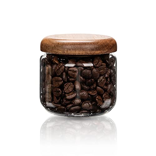 Glass Food Storage Containers With Wooden Lids - Small Coffee Jars - Pantry Organization For Overnight Oats, Cereal, Rice, Candy (14oz(400ml))