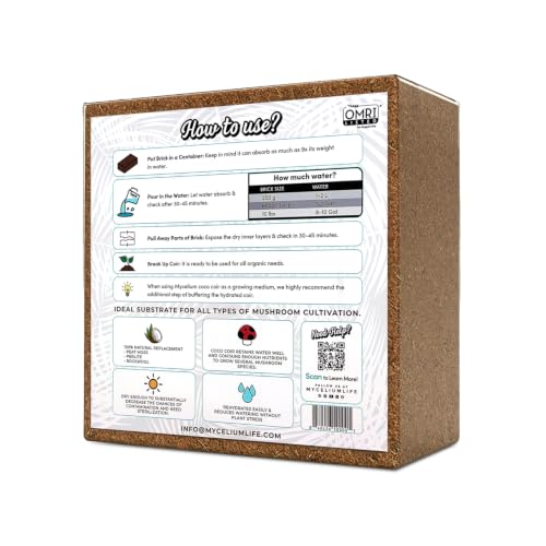 Mycelium Coco Coir Brick Mushroom Growing Kit I Expandable Organic Coconut Fiber Substrate I Indoor Mushroom Cultivation for Starter & Pro Home Growers I OMRI Certified & Non-GMO, 10lbs - style: Mushroom Cultivation