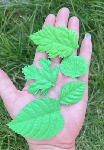 50 Pcs Handmade Mixed Mulberry Paper Rose,Maple,Sunflowers,Hydrangeas,Lotus Leaves Scrapbooking Wedding DIY Craft Supplies Card Artificial Leave (Mixed Leaves Green Color) - color: Mixed Leaves Green Color