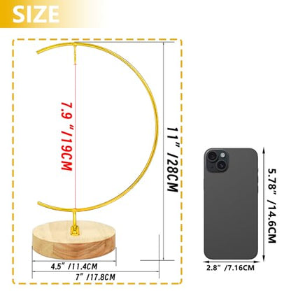 YY YEARCHY 11-inch Ornament Display Stand with Wooden Base Metal Hook Tabletop Holder for Hanging Glass Globe Ball Gifts (2, Bright Gold) - color: Bright Gold