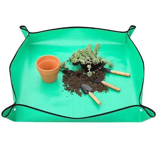 AKOAK 1 Pack PE Plant Transplanting Mat, Thickened Waterproof Potting Tray, Foldable Succulent Potting Mat, Portable Gardening Mat for Potting Soil Houseplant Transplanting and Soil Control