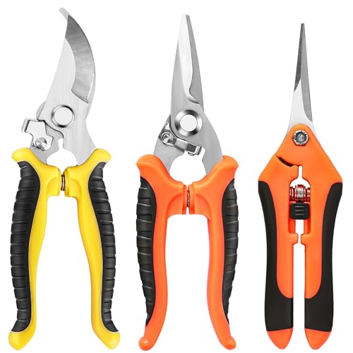 EWPJDK 3 Pack Garden Pruning Shears Scissors Clippers Stainless Steel | Gardening Shears, Gardening Shears, Pruning Snips for Gardening Tools, Securely Lock, Non-Slip, Ergonomically Designed - style: Yellow Orange
