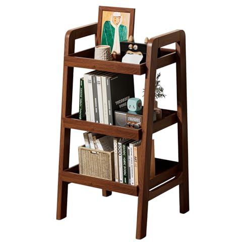 Solid Wood Ladder Shelf, 3 Tier Open Bookcase Storage Shelf - color: Walnut Color