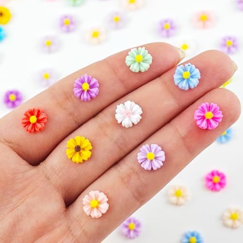 200 Pieces Colorful Tiny Daisy Decor for Dollhouse Mini Resin Decor for Crafts Tiny Things for Fairy Garden Micro Landscaping Decoration - style: Colorful Daisy
