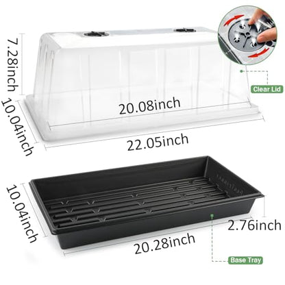 1020 Seed Starting Trays with Tall 7.3" Humidity Dome, No Hole, 5-Pack | Heavy Duty Plant Tray with High Lid for Taller Seedlings, Large Seed Growing Kit, Mini Greenhouse for Indoor Seed Germination - size: 5p 1020Trays+7.3''Domes