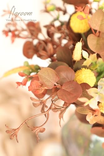 Floroom Artificial Greenery Stems Box Set, 62pcs with 7 Kinds of Faux Greenery Flowers Picks for DIY Bridal Bouquets Wedding Floral Arrangement Table Centerpieces, Terracotta & Amber - color: Terracotta & Amber