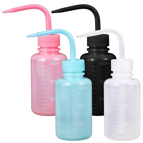 4pcs Tattoo Wash Bottle,Wash Bottles Squeeze for Lab,150 ml/5 oz Tattoo Squeeze Bottle with Narrow Mouth and Scale Labels,Succulent Squirt Bottles for Plant Flower Succulent Watering,4 Colors